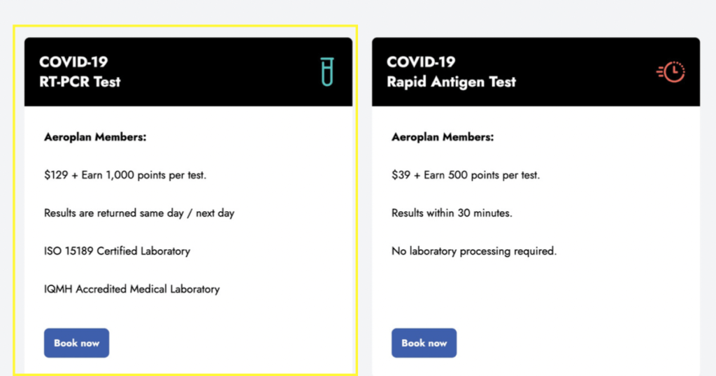 「COVID-19 RT-PCR Test」のBook Nowへ